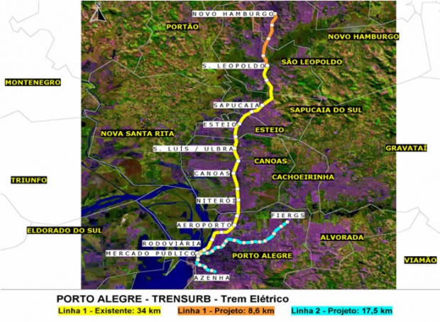Mapa del Tren Electrico de Porto Alegre, Brasil