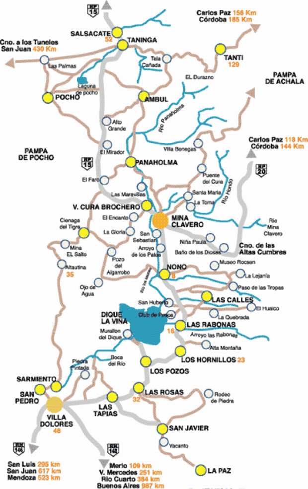 Mapa del Valle de Traslasierra, Prov. Córdoba, Argentina