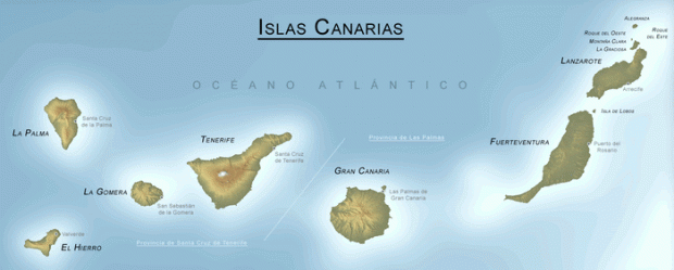 Mapa físico de las Islas Canarias