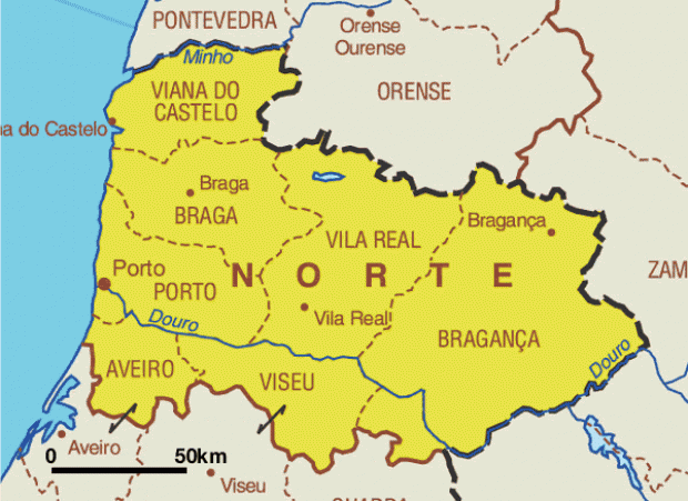 North Region Map, Portugal