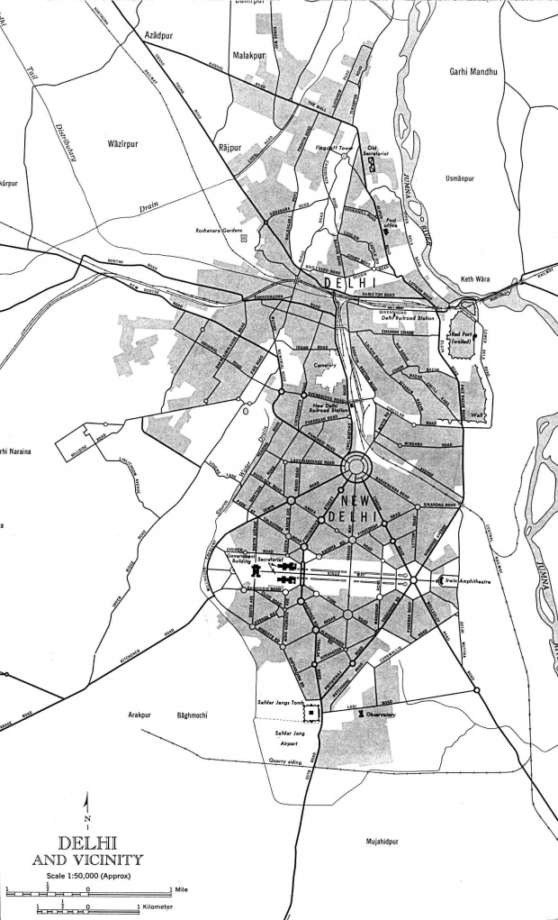 Plano de la Ciudad de Delhi y Cercanías, India 1962