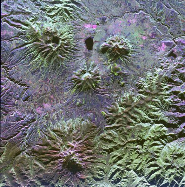 Satellite Image, Photo of Mojanda, Imabura and Cusin Volcanoes, Ecuador